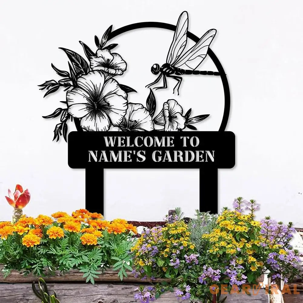 Welcome To My Garden Sign Personalized Dragonfly Garden Stake Metal Garden Sign Gardener Name Sign Gardener Gift
