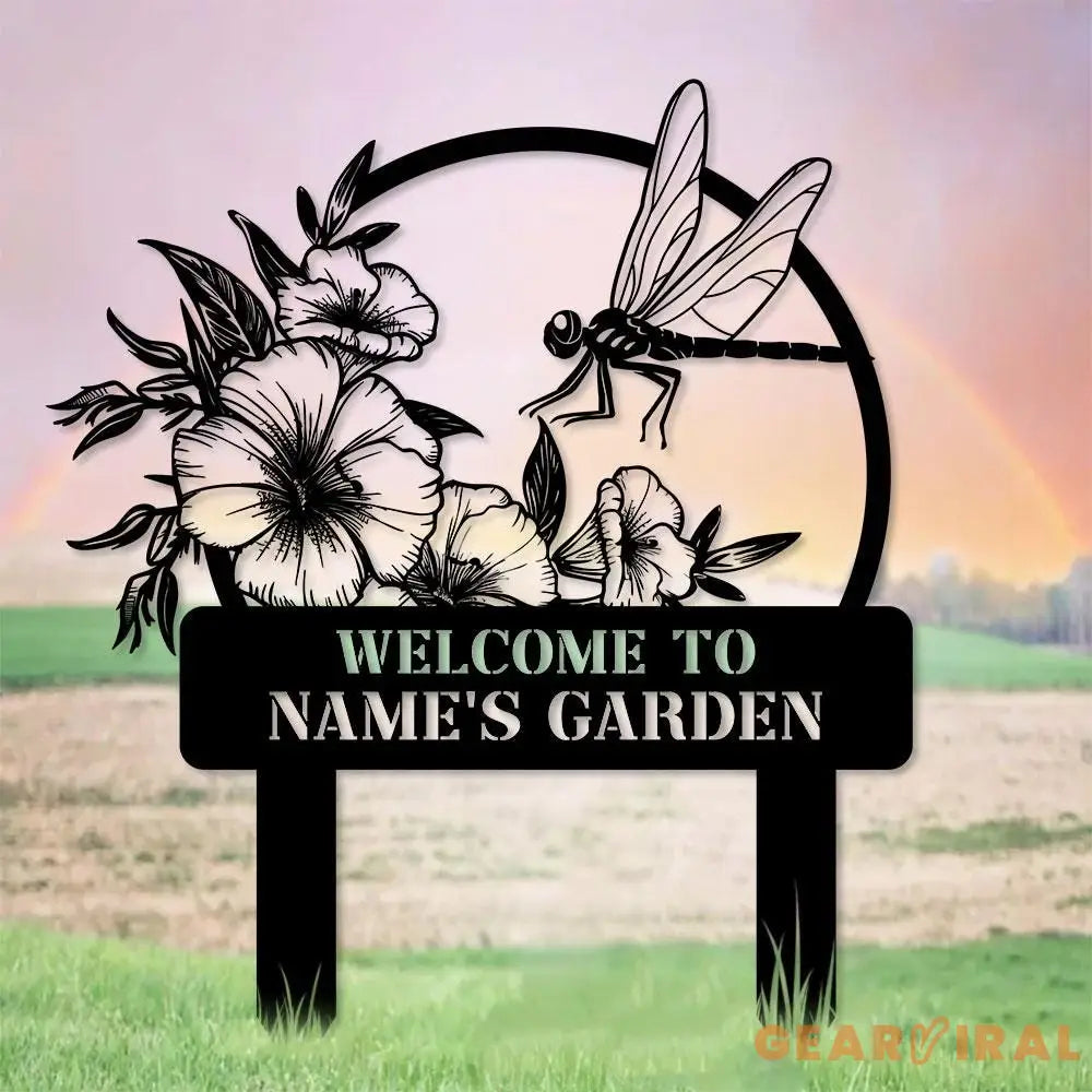 Welcome To My Garden Sign Personalized Dragonfly Garden Stake Metal Garden Sign Gardener Name Sign Gardener Gift