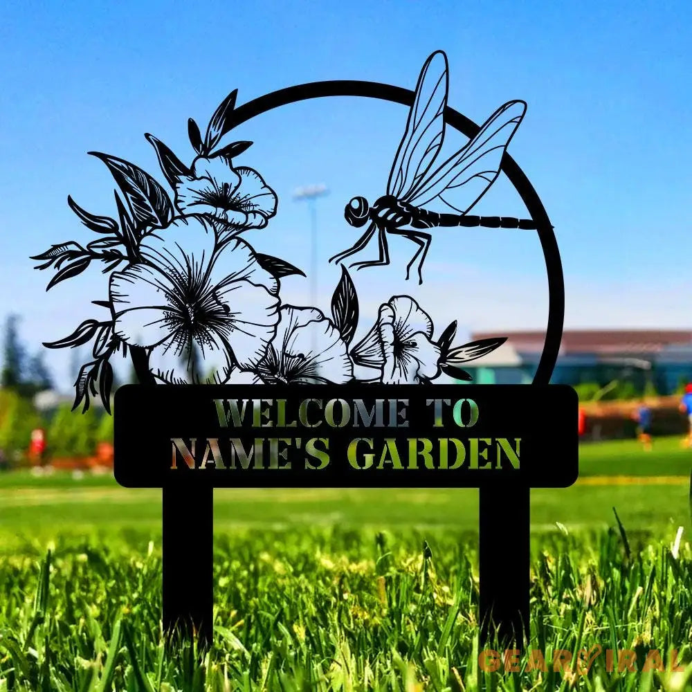 Welcome To My Garden Sign Personalized Dragonfly Garden Stake Metal Garden Sign Gardener Name Sign Gardener Gift