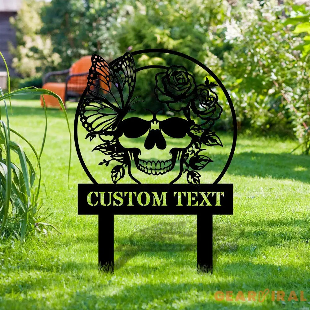Welcome to our Garden Custom Skull Metal Stake - Garden Decor - Garden Metal Sign With Love - Personalize Garden Metal