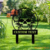 Welcome to our Garden Custom Skull Metal Stake - Garden Decor - Garden Metal Sign With Love - Personalize Garden Metal