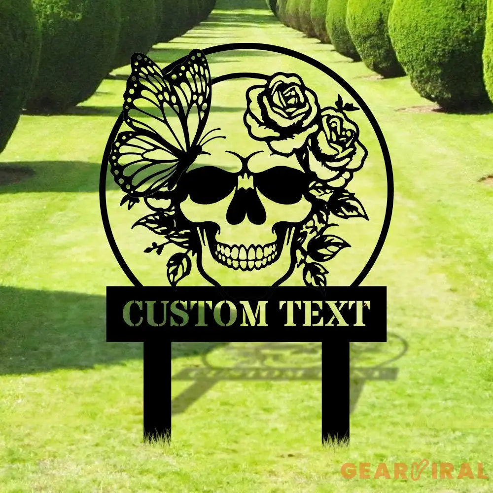 Welcome to our Garden Custom Skull Metal Stake - Garden Decor - Garden Metal Sign With Love - Personalize Garden Metal