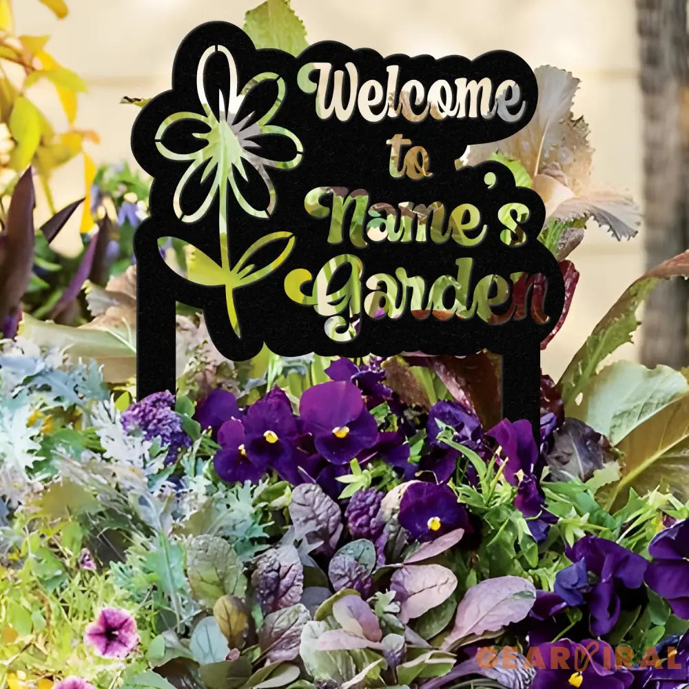 Welcome to our Garden Metal Sign Flower Sign with Stakes Outdoor Metal Sign Metal Yard Art Housewarming Gift Garden