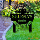 Welcome to our Garden Metal Sign Flower Sign with Stakes Outdoor Metal Sign Metal Yard Art Housewarming Gift Garden