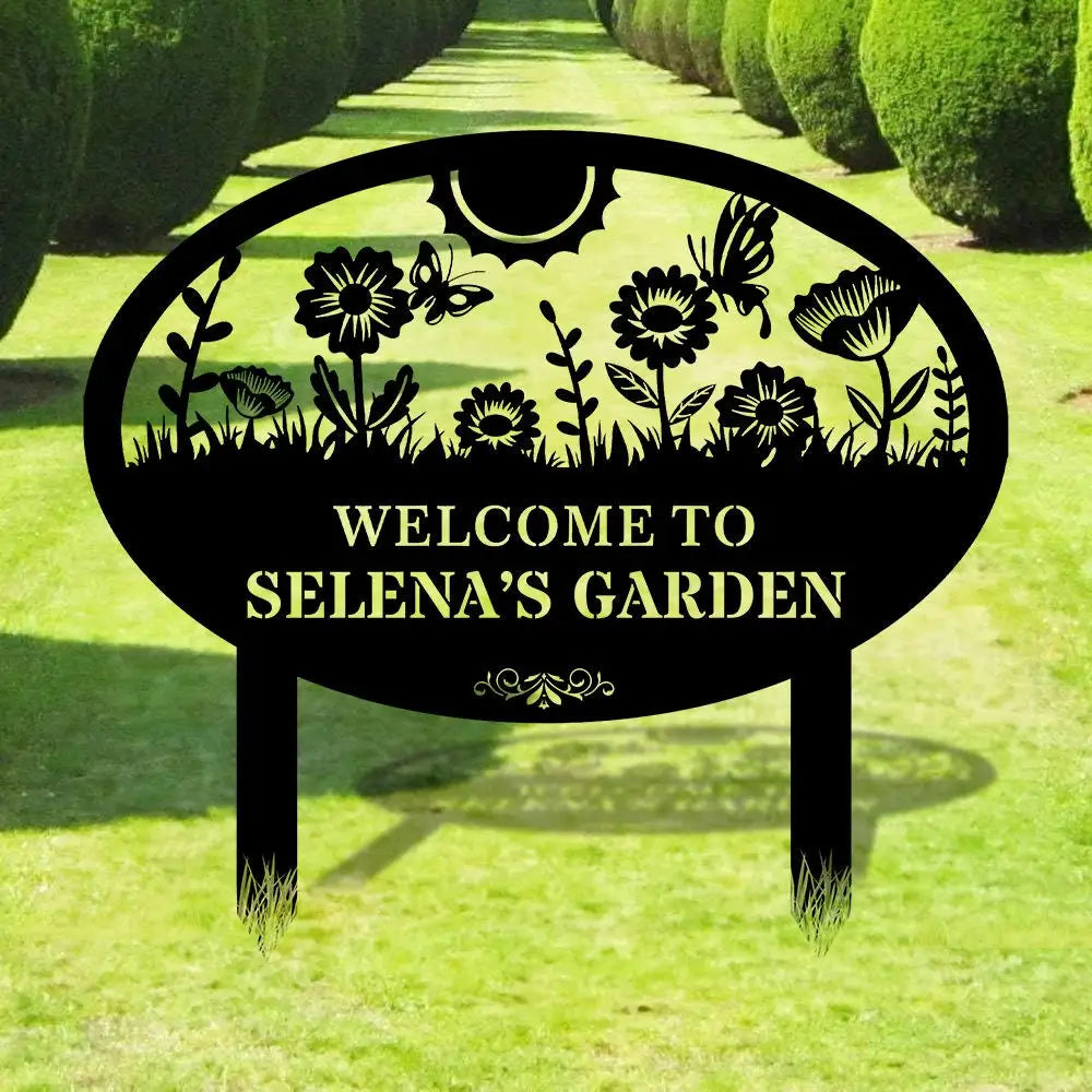 Welcome To Our Garden Metal Stake Metal Sign Custom Garden Name Metal Yard Sign Personalized Metal Gardening Nature