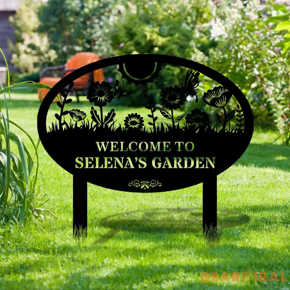 Welcome To Our Garden Metal Stake Metal Sign Custom Garden Name Metal Yard Sign Personalized Metal Gardening Nature