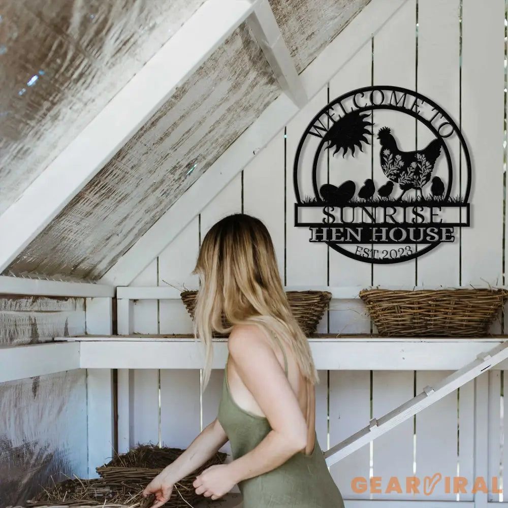 Welcome To Sunrise Hen House Sign Personalized Chicken Farm Sign Family Name Metal Sign for Farm House Our Little Coop