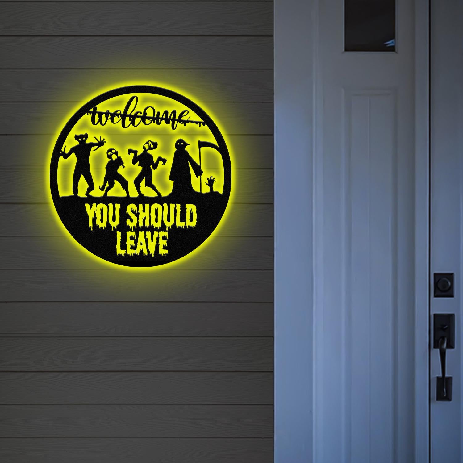 Welcome You Should Leave Horror Halloween Led Metal Sign Home Decor, Halloween Sign, Welcome Sign Halloween Gift Idea, Housewarming Gift