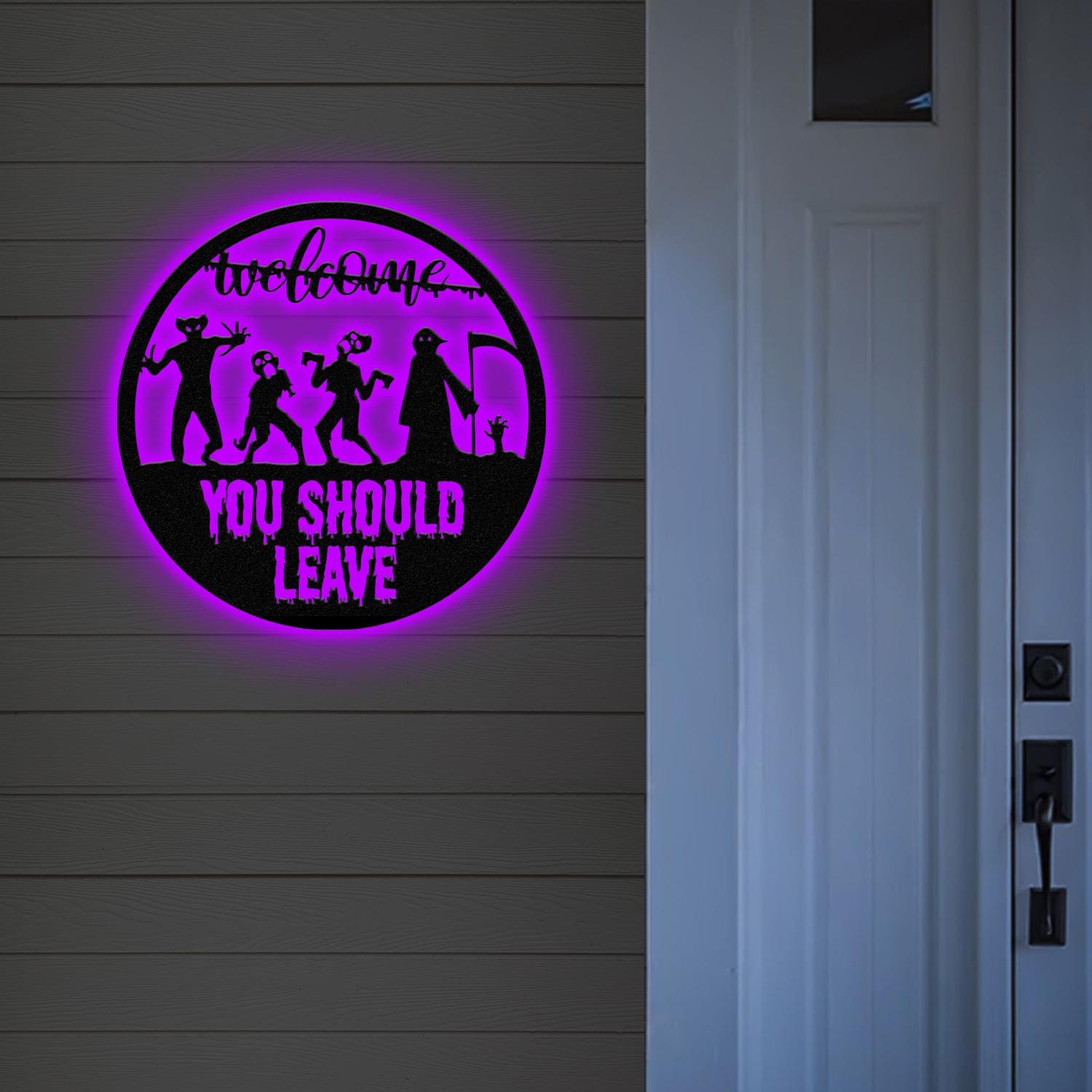 Welcome You Should Leave Horror Halloween Led Metal Sign Home Decor, Halloween Sign, Welcome Sign Halloween Gift Idea, Housewarming Gift
