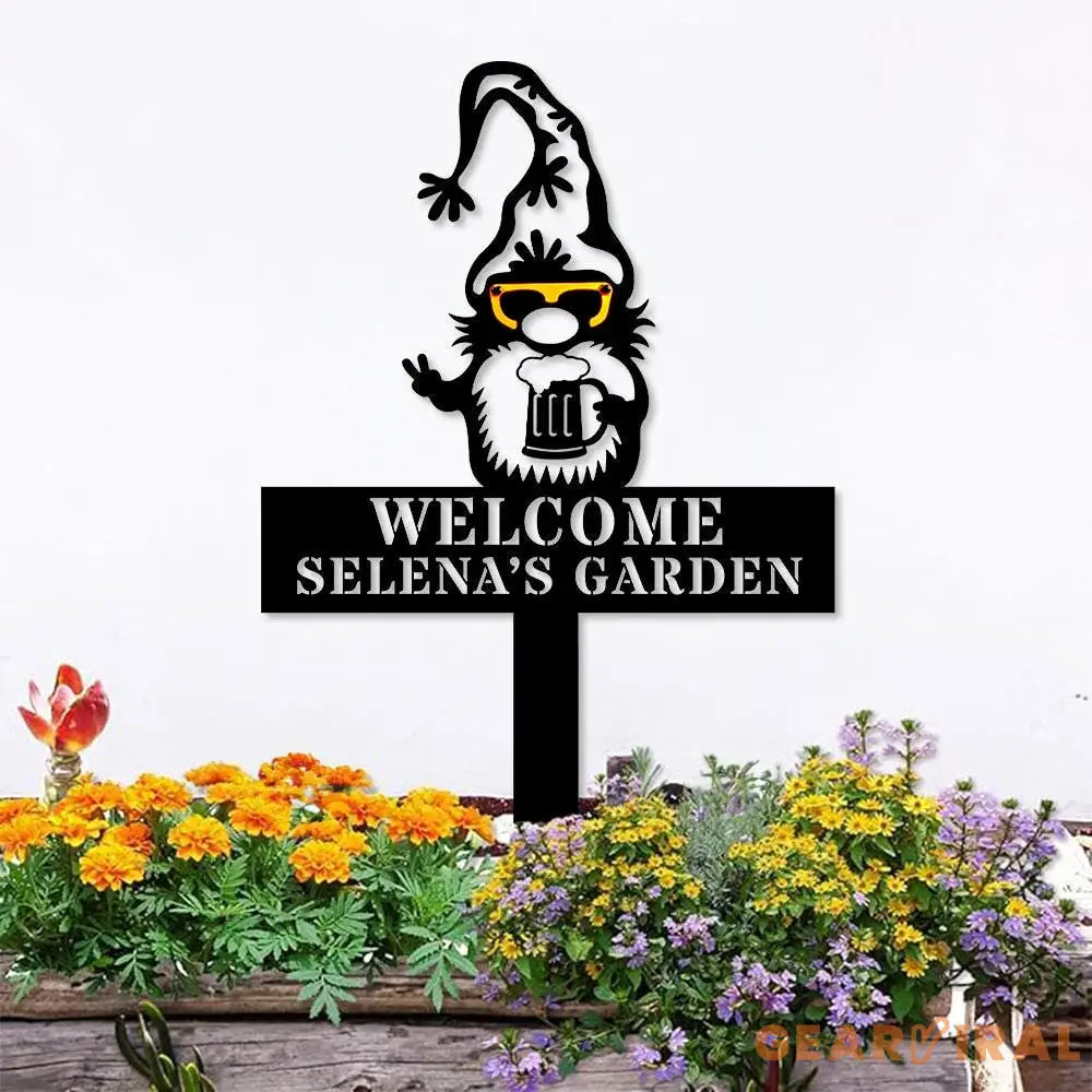 Welome Garden Gnomes Gartenschilder Garden Metal Stake Personalized Family Name Yard Sign Outdoor Door Garden Decor