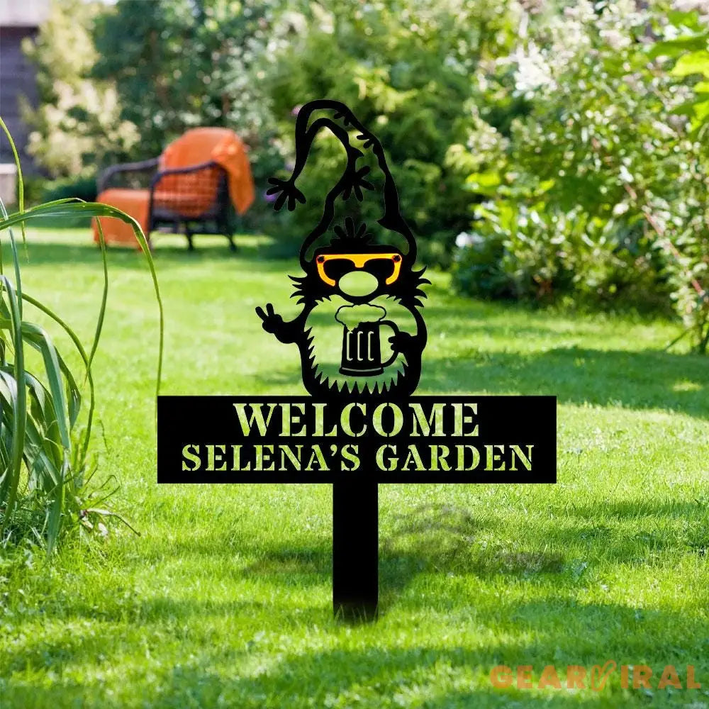 Welome Garden Gnomes Gartenschilder Garden Metal Stake Personalized Family Name Yard Sign Outdoor Door Garden Decor