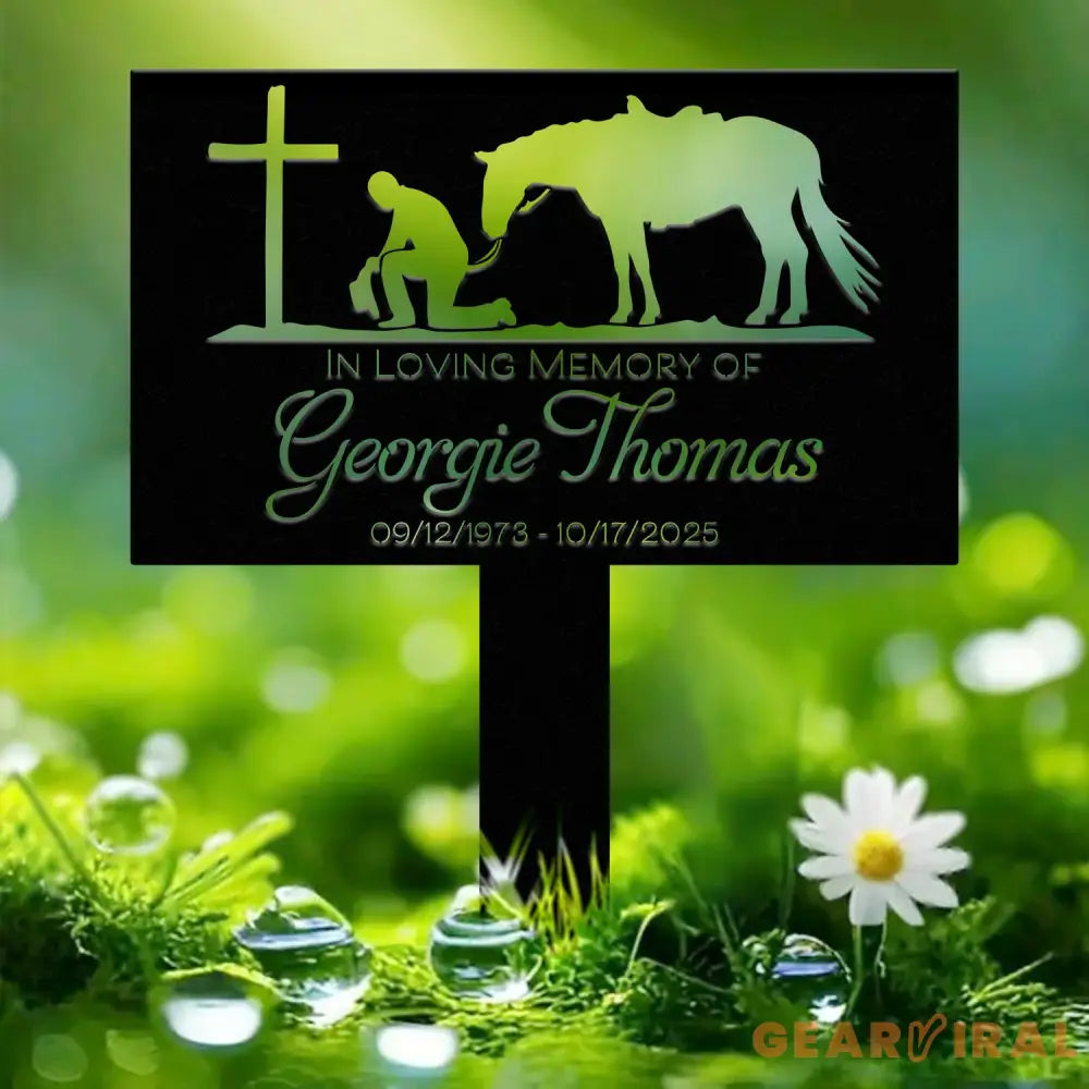 Western Cowboy Memorial Plaque with Horse and Cross - Personalized Grave Marker for Outdoor Yard - Custom Cowboy Metal