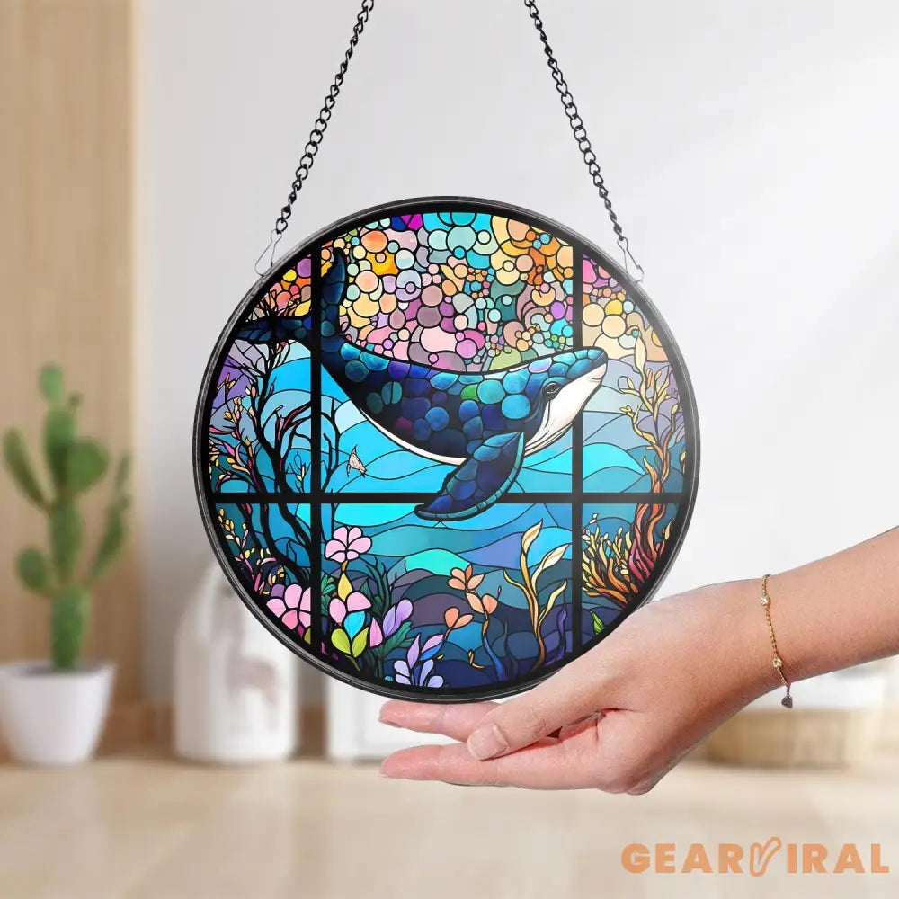 Whale Stained Glass Whale SunCatcher Ocean Art Light Catcher Window Hanging Home Decoration Gifts for Ocean Lover Sea