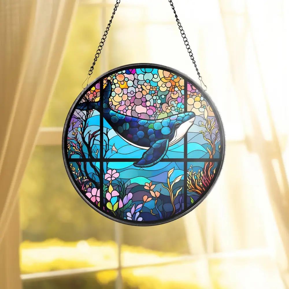 Whale Stained Glass Whale SunCatcher Ocean Art Light Catcher Window Hanging Home Decoration Gifts for Ocean Lover Sea