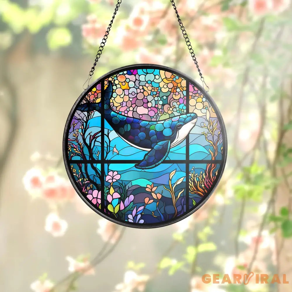Whale Stained Glass Whale SunCatcher Ocean Art Light Catcher Window Hanging Home Decoration Gifts for Ocean Lover Sea