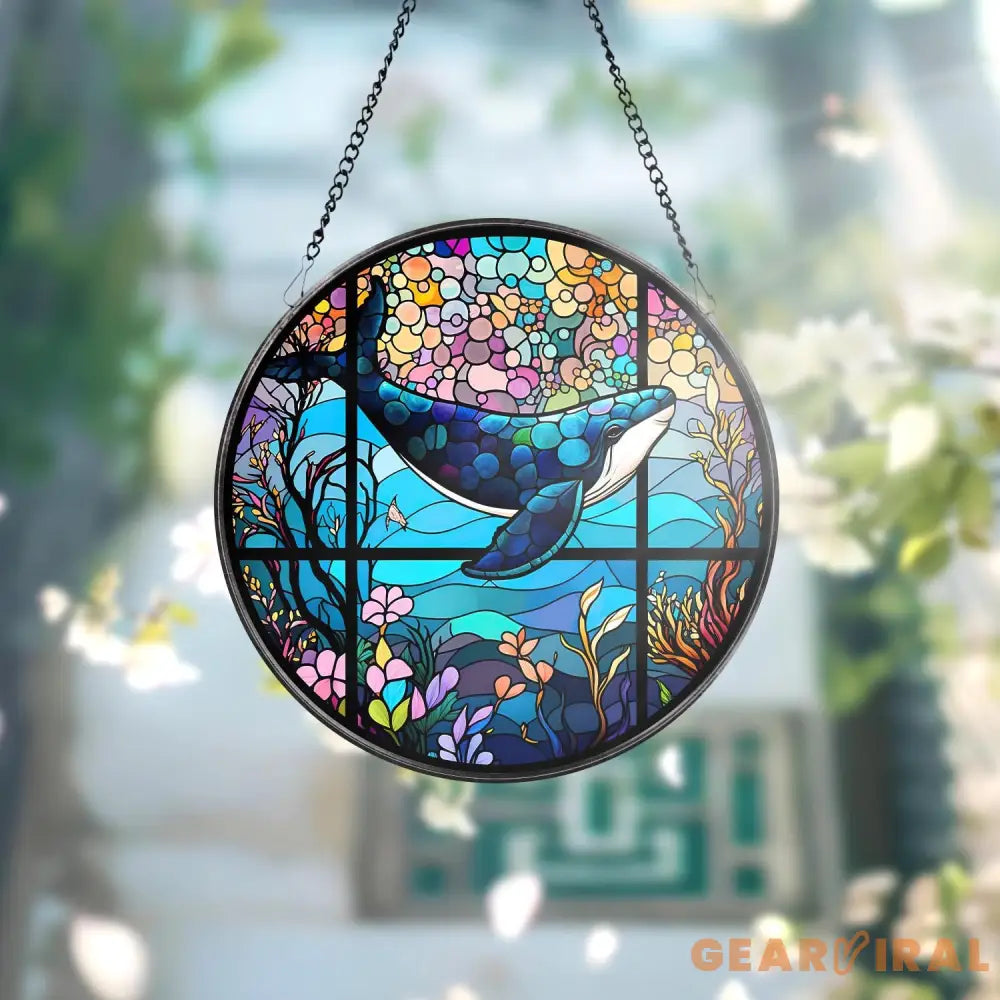 Whale Stained Glass Whale SunCatcher Ocean Art Light Catcher Window Hanging Home Decoration Gifts for Ocean Lover Sea