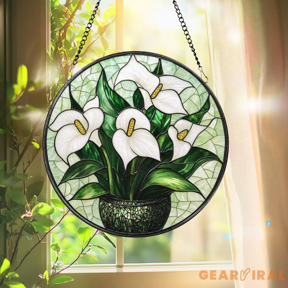 White Lily Flower Glass Suncatcher Elegant Floral Window Hanging Gift for Mom Garden Lover Gift Nature-Inspired Lily