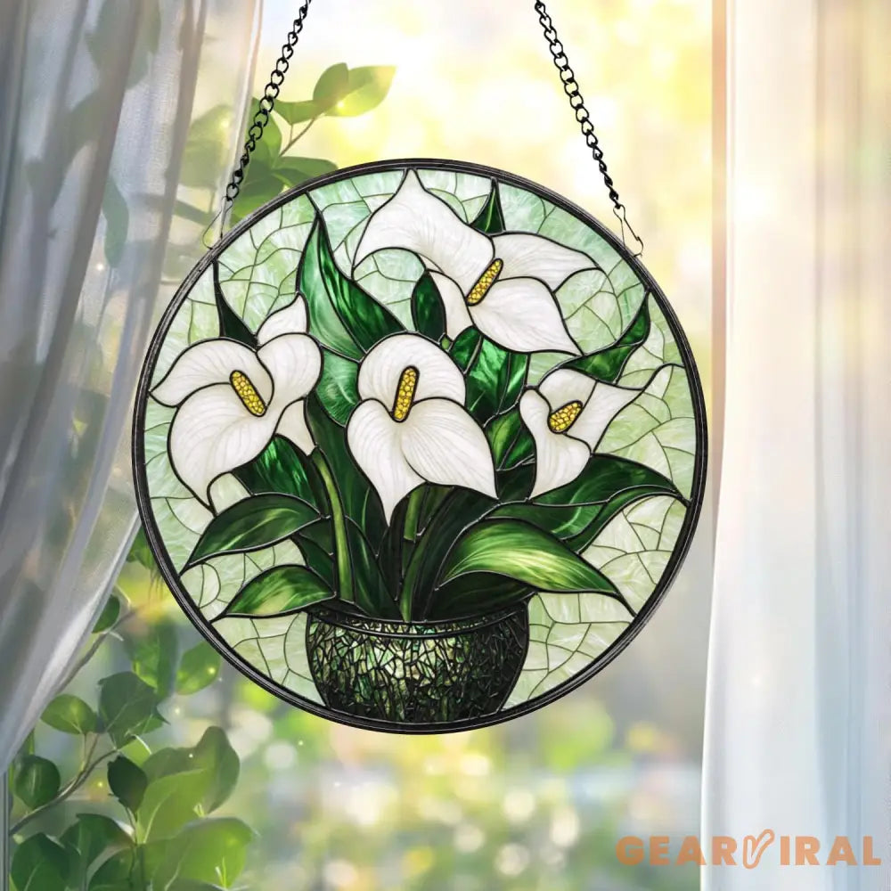 White Lily Flower Glass Suncatcher Elegant Floral Window Hanging Gift for Mom Garden Lover Gift Nature-Inspired Lily