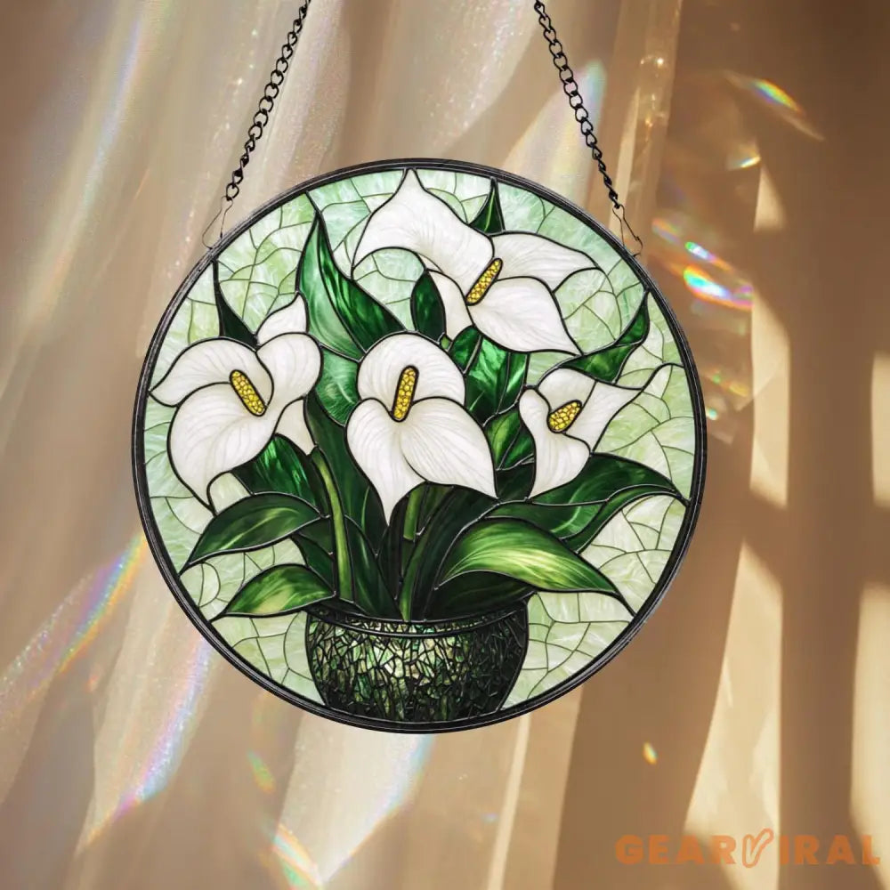 White Lily Flower Glass Suncatcher Elegant Floral Window Hanging Gift for Mom Garden Lover Gift Nature-Inspired Lily