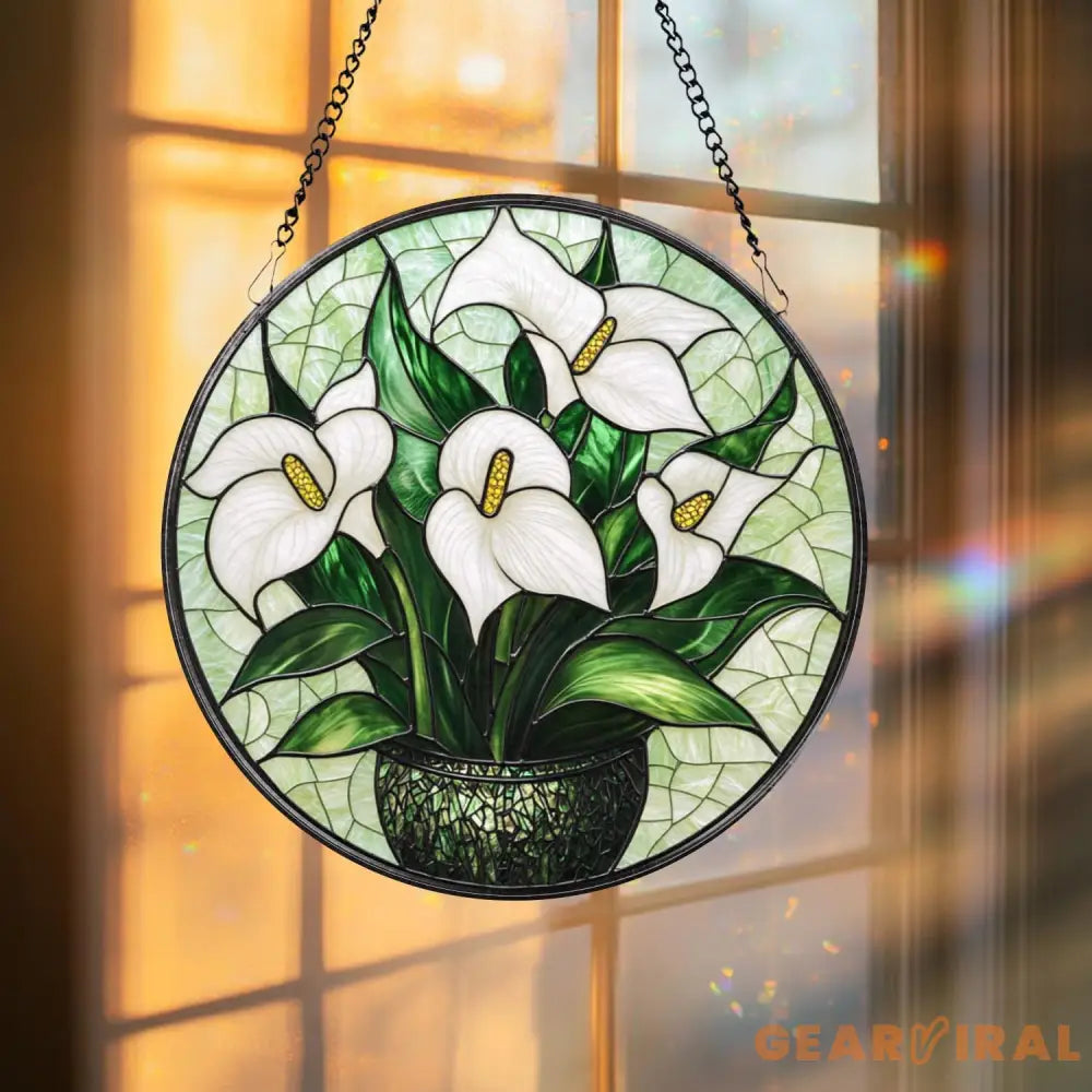 White Lily Flower Glass Suncatcher Elegant Floral Window Hanging Gift for Mom Garden Lover Gift Nature-Inspired Lily