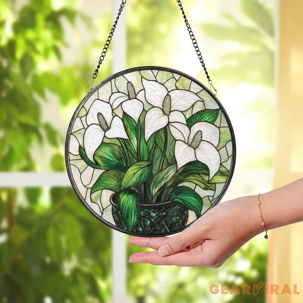 White Lily Flower Glass Suncatcher Elegant Floral Window Hanging Gift for Mom or Gardeners Nature-Inspired Lily Decor