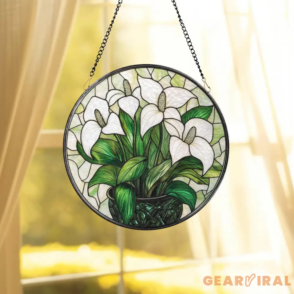 White Lily Flower Glass Suncatcher Elegant Floral Window Hanging Gift for Mom or Gardeners Nature-Inspired Lily Decor