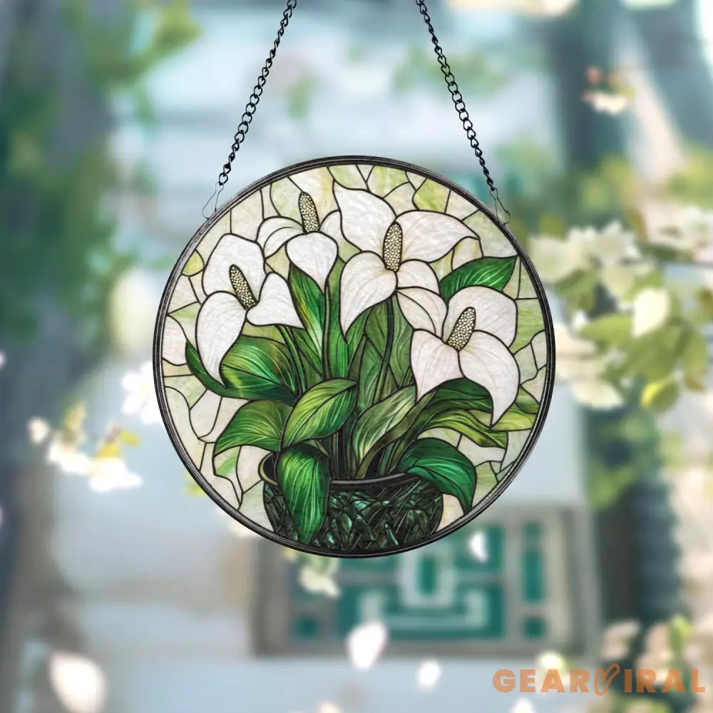 White Lily Flower Glass Suncatcher Elegant Floral Window Hanging Gift for Mom or Gardeners Nature-Inspired Lily Decor