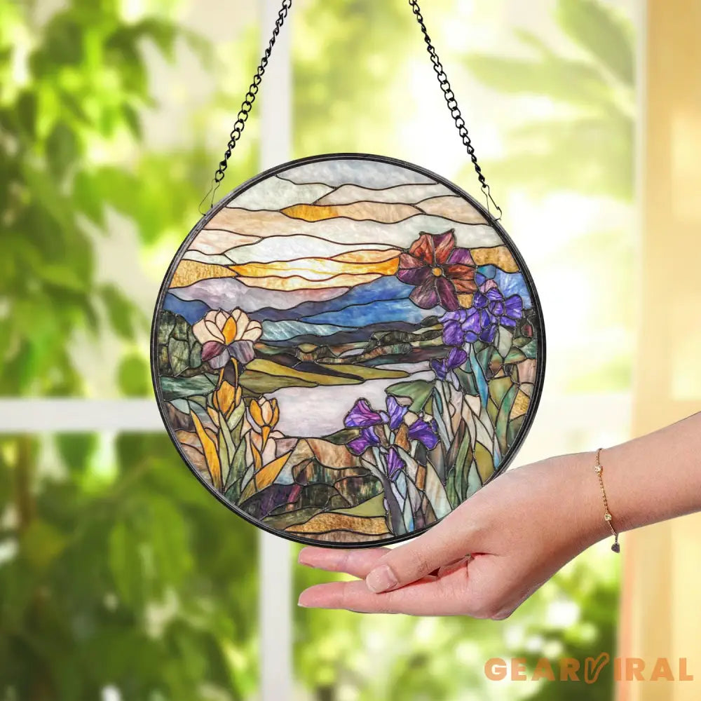 Wildflowers Glass Suncatcher Sunset Floral Window Hanging Garden Window Art Handmade Flower Decor Gift for Mom or