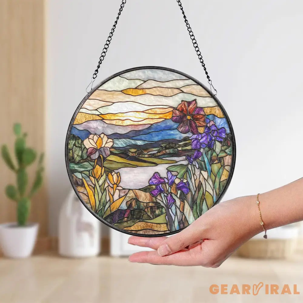 Wildflowers Glass Suncatcher Sunset Floral Window Hanging Garden Window Art Handmade Flower Decor Gift for Mom or