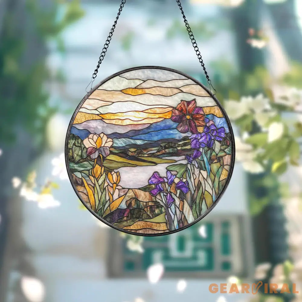 Wildflowers Glass Suncatcher Sunset Floral Window Hanging Garden Window Art Handmade Flower Decor Gift for Mom or