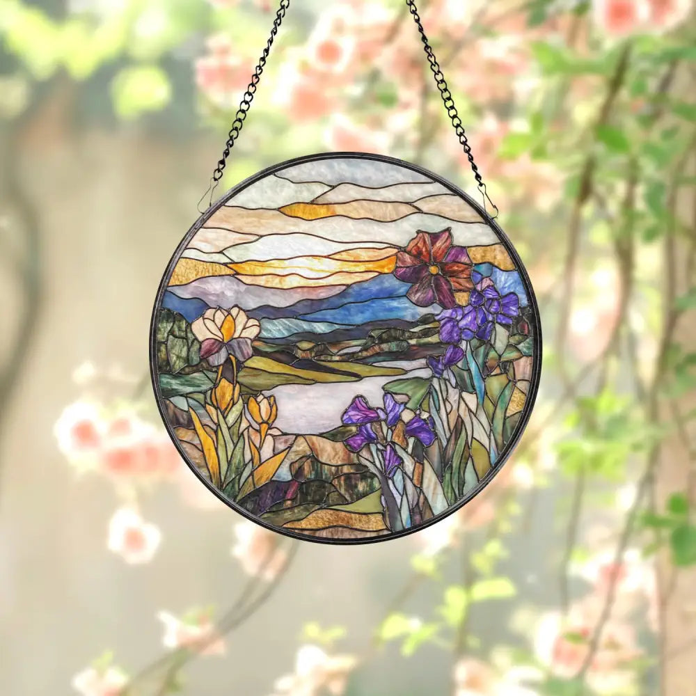 Wildflowers Glass Suncatcher Sunset Floral Window Hanging Garden Window Art Handmade Flower Decor Gift for Mom or