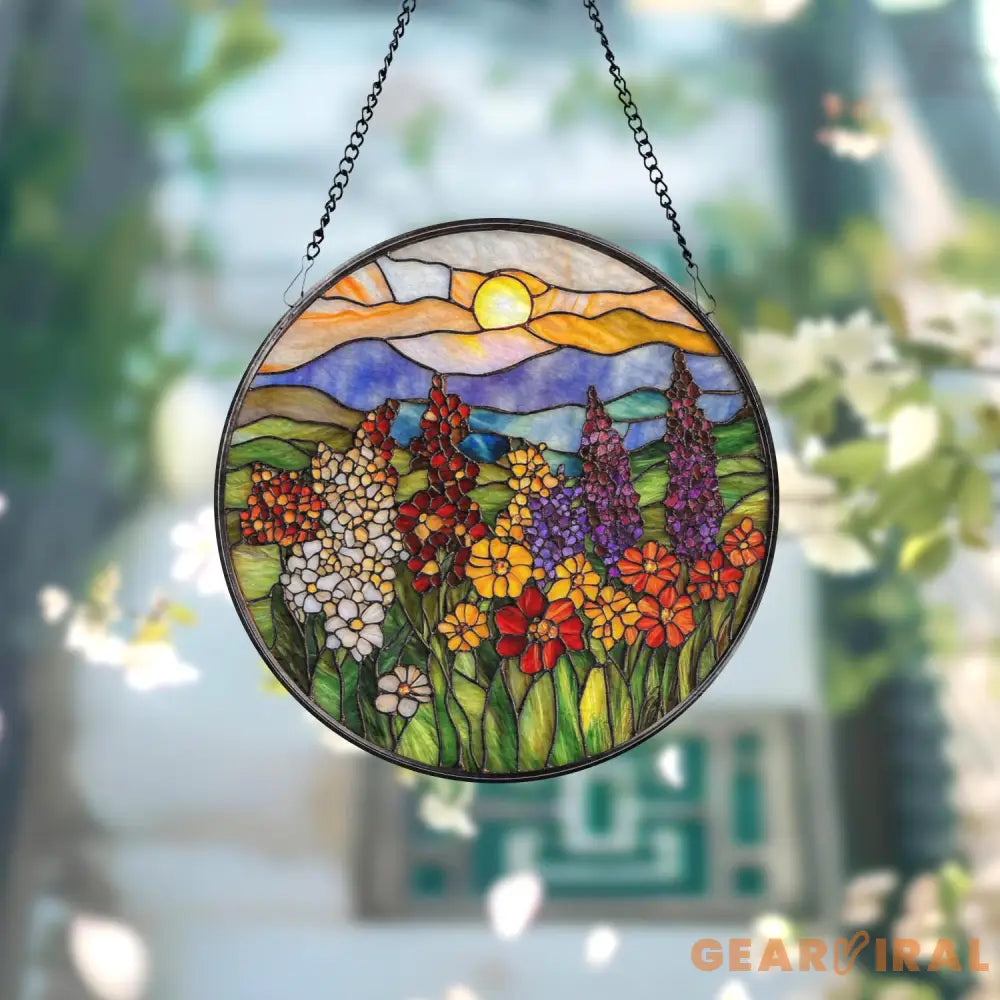 Wildflowers Glass Suncatcher Sunset Flower Window Hanging Floral Wall Decor Garden Window Art Gift for Mom Flower Lover