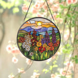 Wildflowers Glass Suncatcher Sunset Flower Window Hanging Floral Wall Decor Garden Window Art Gift for Mom Flower Lover
