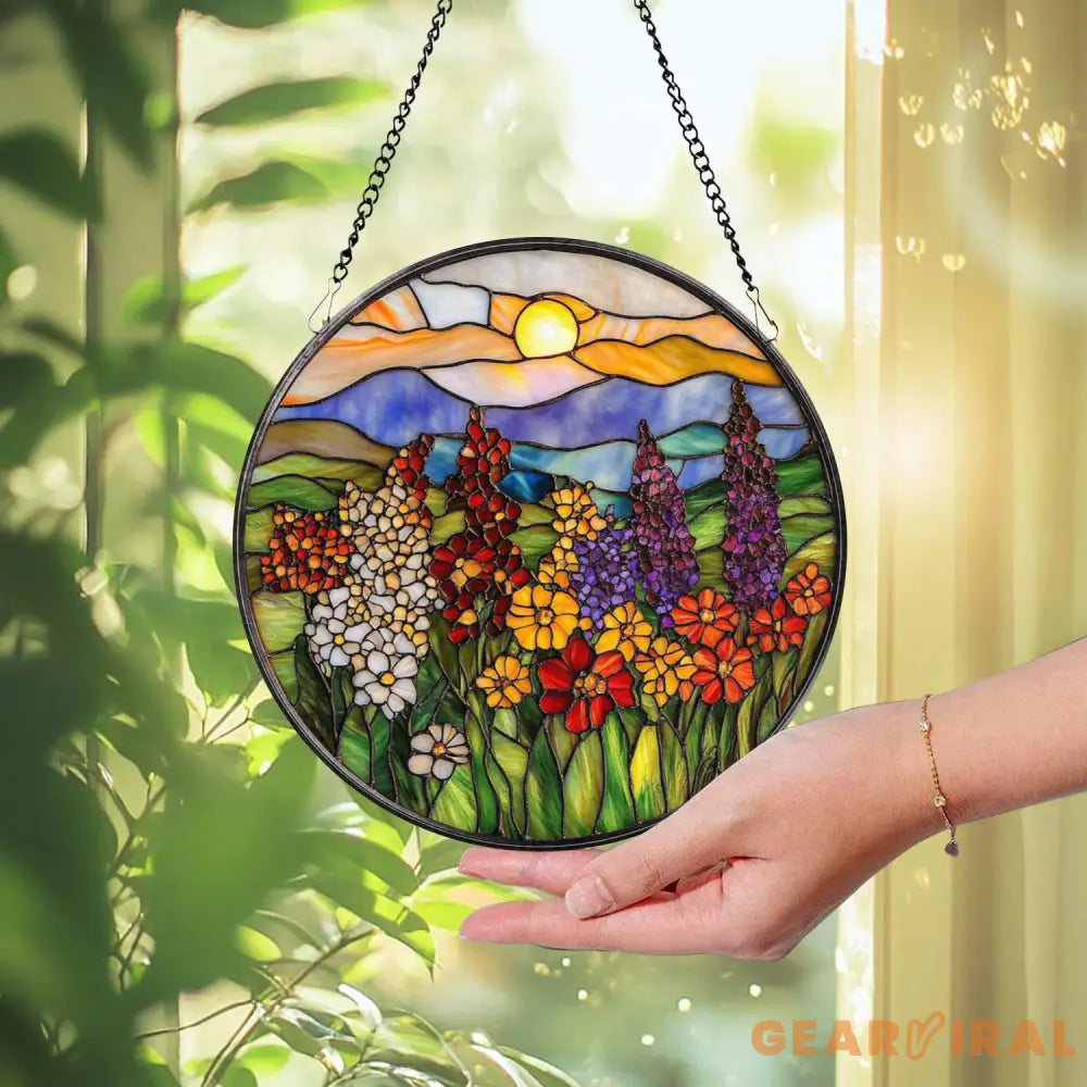 Wildflowers Glass Suncatcher Sunset Flower Window Hanging Floral Wall Decor Garden Window Art Gift for Mom Flower Lover