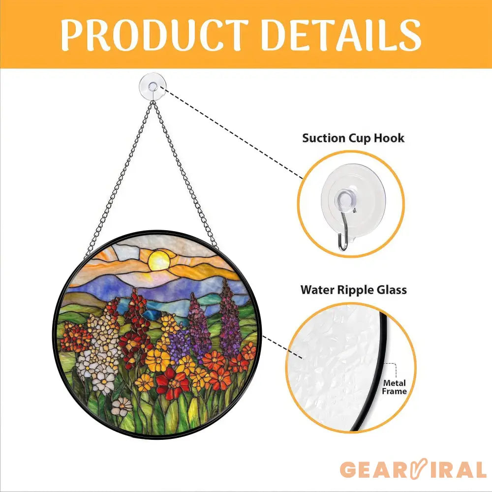 Wildflowers Glass Suncatcher Sunset Flower Window Hanging Floral Wall Decor Garden Window Art Gift for Mom Flower Lover