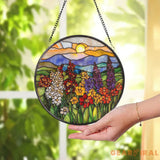 Wildflowers Glass Suncatcher Sunset Flower Window Hanging Floral Wall Decor Garden Window Art Gift for Mom Flower Lover