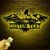 Wildlife Eagle Scene Metal Sign with Led Lights Metal Wall Hanging Eagle Home Decor Metal Wall Art Decor Homewarming