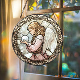 Winter Angel Stained Glass Suncatcher Christmas Snow Window Panel Praying Angel Sun Catcher Gift Holiday Decor for
