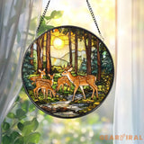 Winter Forest Deer Glass Suncatcher Handmade Wildlife Window Decor Gift for Nature and Animal Lovers Holiday or