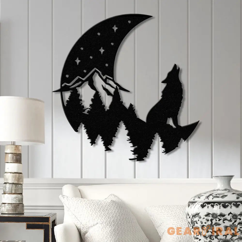 Wolf Howling Under The Moon Metal Cabin Sign Custom Wolf Name Sign Family Name Sign Outdoor Decor Sign Farm Sign Metal