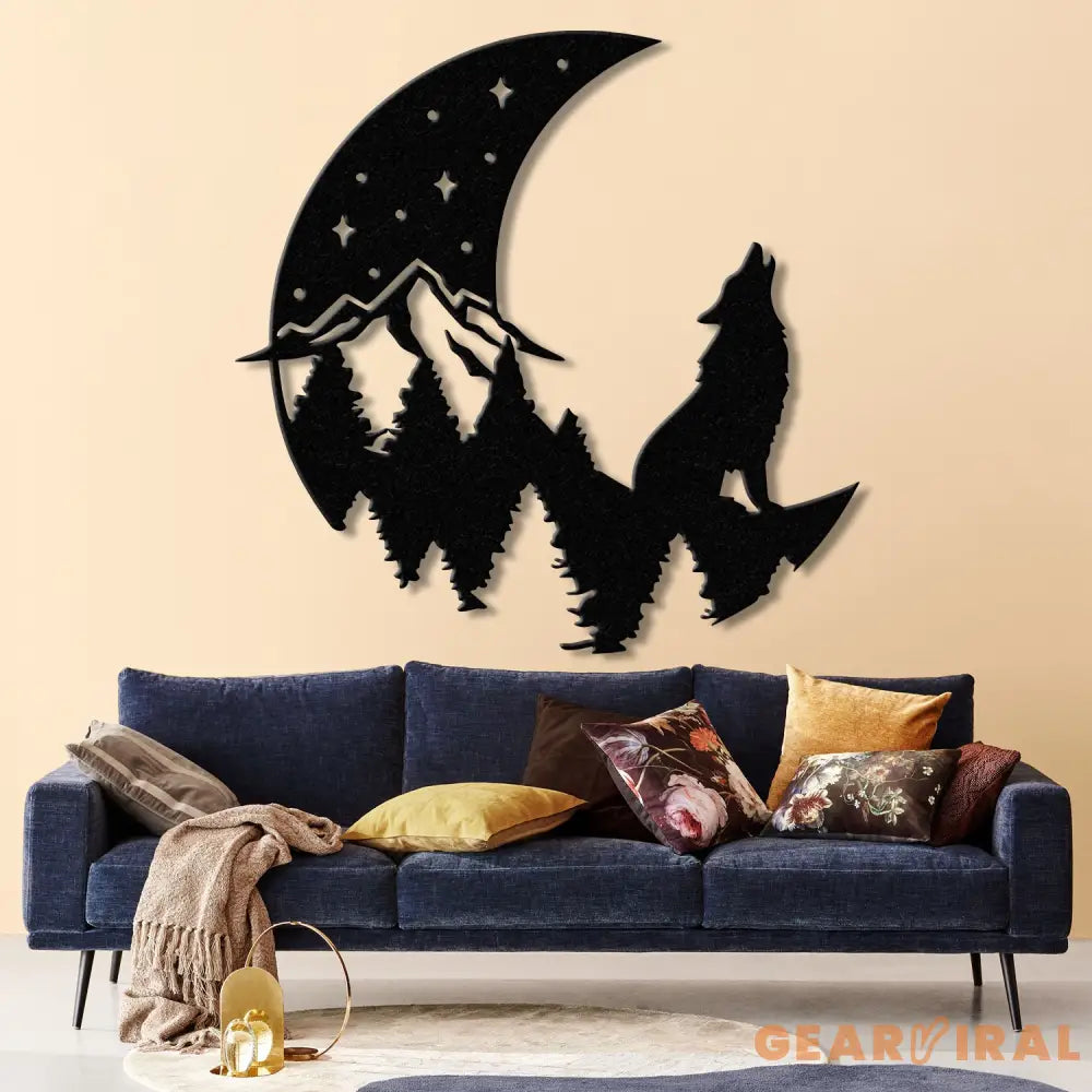 Wolf Howling Under The Moon Metal Cabin Sign Custom Wolf Name Sign Family Name Sign Outdoor Decor Sign Farm Sign Metal