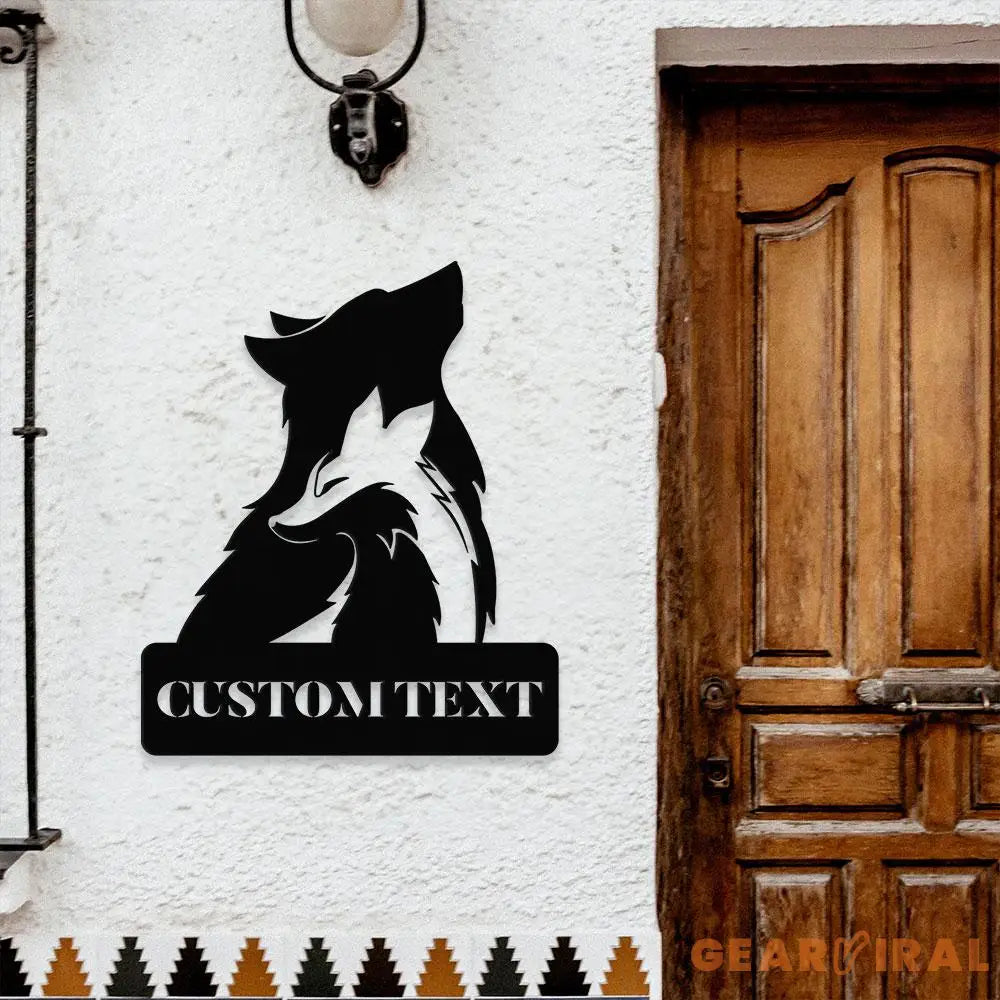 Wolf Metal Sign Custom Couple Wolf Sign Personalized Family Name Sign Outdoor Door Decor Personalized Wall Art Gift for