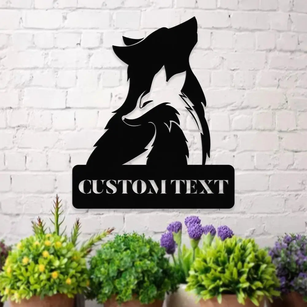 Wolf Metal Sign Custom Couple Wolf Sign Personalized Family Name Sign Outdoor Door Decor Personalized Wall Art Gift for