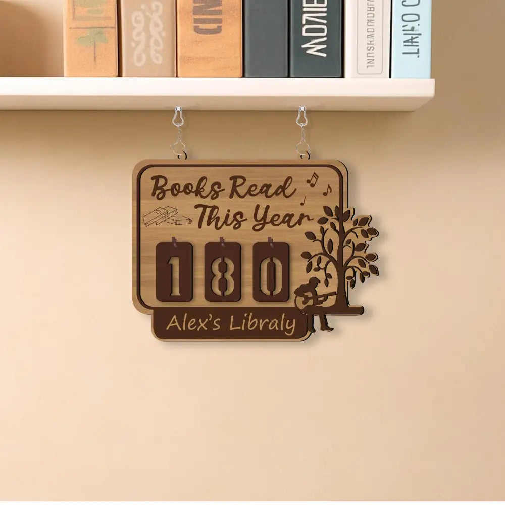 Wooden Book Tracker Sign, Custom Reading Goal Counter, Personalized Library Decor, Book Lover Gift, Reading Progress Display