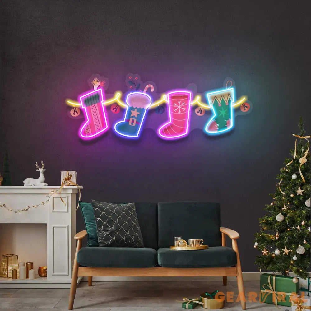 Xmas Socks Family LED Neon Acrylic Artwork