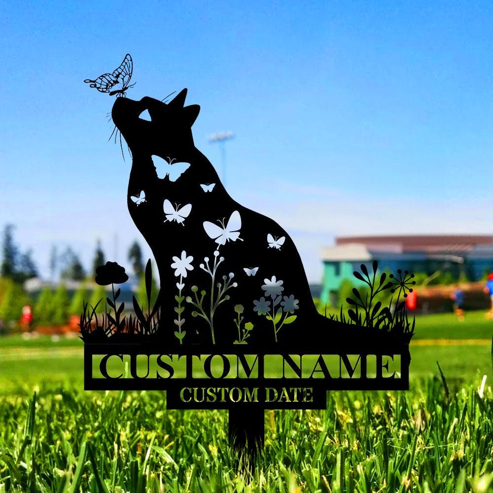 Year And Name Cat Metal Sign, Memorial Plaque, Cat Grave Marker, Personalized Cat Garden Sign, Pet Loss Gift, Remembrance Stake, Sympathy