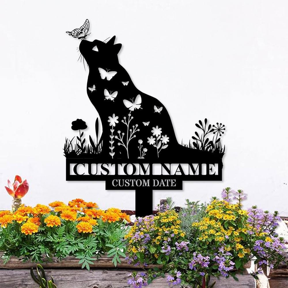 Year And Name Cat Metal Sign, Memorial Plaque, Cat Grave Marker, Personalized Cat Garden Sign, Pet Loss Gift, Remembrance Stake, Sympathy