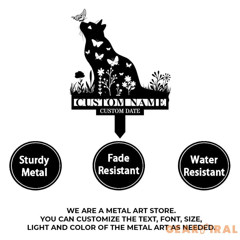 Year And Name Cat Metal Sign Memorial Plaque Cat Grave Marker Personalized Cat Garden Sign Pet Loss Gift Remembrance