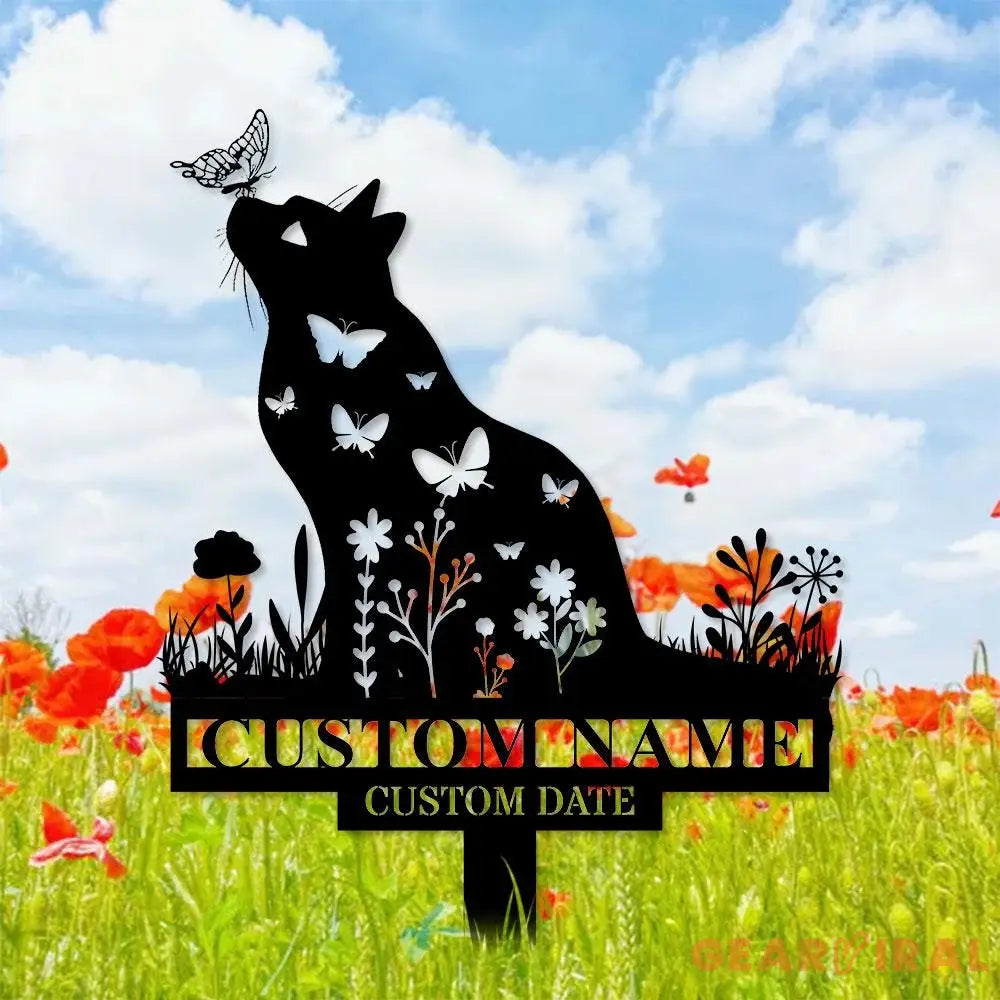 Year And Name Cat Metal Sign Memorial Plaque Cat Grave Marker Personalized Cat Garden Sign Pet Loss Gift Remembrance