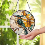 Yellow Flower and Songbird Stained Glass Suncatcher Bright Floral Window Hanging Nature Bird Glass Art Spring Window